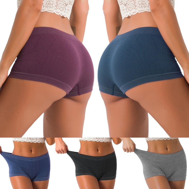 DEEP TOUCH Womenâ€™s Boyshort Underwear Seamless Panties Stretch Boxer Panty Breathable No Show Boxer Briefs 5 Pack - Image 1